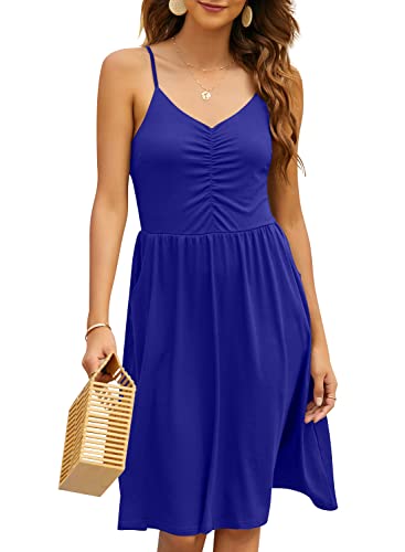 Image of YATHON Casual Dresses for Women Sleeveless Cotton Summer Beach Dress A Line Spaghetti Strap Sundresses with Pockets