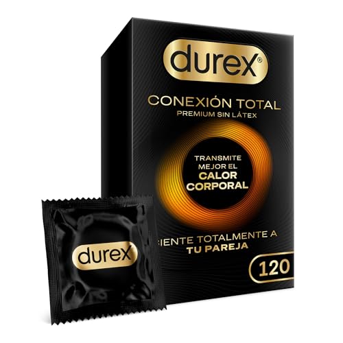 Durex Conexión Total Preservativo Ultra Fino Plus sin Látex con Tecnología Body Feel que Transmite Mejor el Calor Corporal, 120 Condones