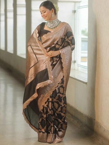 Image of SGF11 Women's Kanjivaram Pure Soft Silk Saree With Blouse Piece