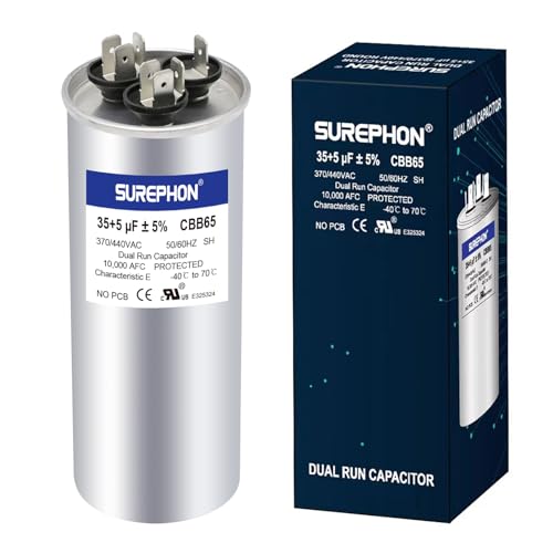 SUREPHON 35+5 uF 35/5 MFD ±5% 370V/440VAC Dual Run Start Capacitor CBB65B Works for AC Unit Fan...