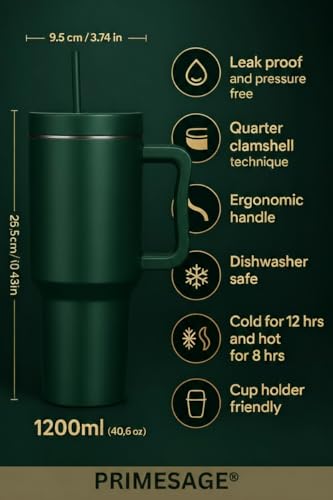 Image of PRIMESAGE Tumbler with Straw Sipper Water Bottle for Adults Sipper Tumbler Bottle Insulated | 1200ml Green