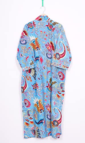 Image of Pure 100% Cotton Robe For Womens Bathrobe Dressing Gown Long sleepwear Free Size Kimono