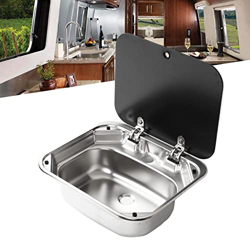 Image of 14.5x16.5in 304 Stainless Steel RV Motor Home Sink - Flush Mounted Hand Wash Basin With 40mm /1.57in Drain for RVs, Yachts, Boats, Kitchen