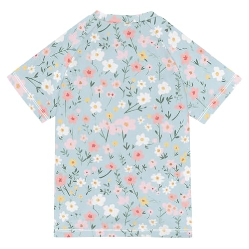 ALAZA Kids Rash Guard Girls Toddler Swim Shirts Short Sleeve Flowers Cute Blue UPF 50+ 3T2