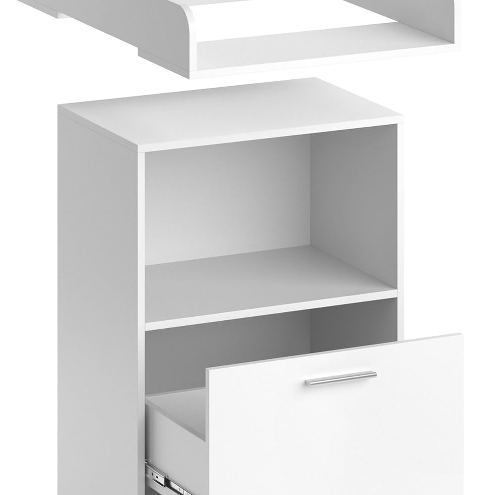 Vicco Cómoda Cambiador Leo, Blanco, 60 x 103 cm con cajón, con Estante Abierto para Acceso rápido a los artículos de Cuidado