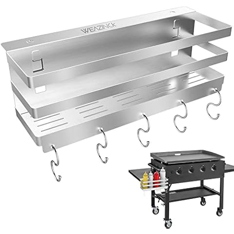 Weazinck Stainless Steel Griddle Caddy for 28"/36" Blackstone Griddles, with an Allen Key, Space Saving BBQ Accessories Storage Box, Free from Drill Hole&Easy to Install Cover