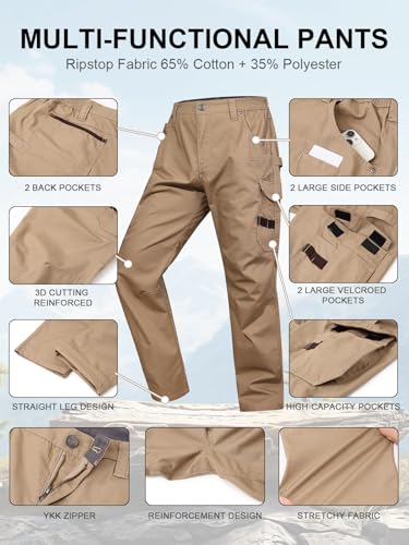 Mens Ripstop Cargo Work Pants with 13 Pockets Tactical Water Resistant Breathable Hiking Construction Pants3