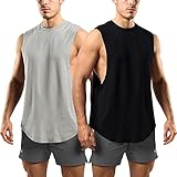 GYM REVOLUTION Men's 2 Pack Workout Tank Tops Muscle Gym Sleeveless Shirts Black Grey L