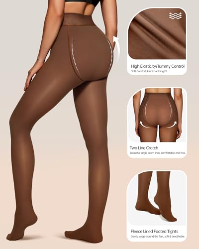 OEAK Womens Fleece Lined Tights Fake Translucent Pantyhose Thermal Opaque High Waisted Winter Legging Footed Sheer Tights3