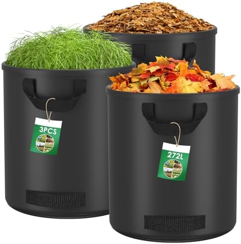 Pfloge® 3X 272L Gartenabfallsack, Gartensack mit 4 Griffe, Selbststehend, Wasserdicht, Laubsack Haltbar Korrosionsbeständig für Gartenabfälle und Grünschnitt, Schwarz