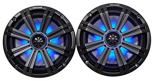 Pair Kicker 45KM84L 8" 600 Watt Marine Boat Waterproof Speakers w/LED's KM8 Bundle with Pair Rockville 7.7" Polished Silver Aluminum Wakeboard Tower Speaker Enclosures