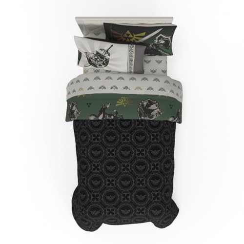 Image of Legend of Zelda Gaming Bedding Set, 5 Piece Super Soft Reversible Comforter and Sheet Set with Sham, Twin, (Officially Licensed Product) by Franco Collectibles
