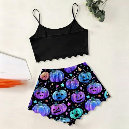 Womens Halloween Pajamas,Halloween Pajamas Women Sexy Pjs Soft Set Matching Skull Pants Costumes Adult Sleepwear Comfy Home Style *Sky Blue Small - image 3