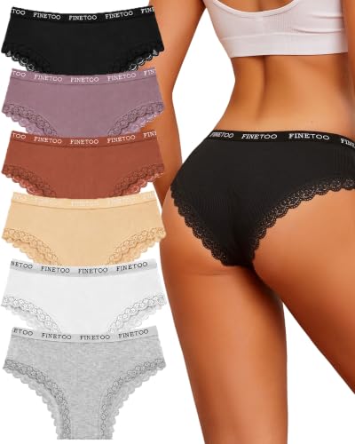 Image of Cotton Underwear for Women with Lace Trim Sexy Bikini Cheeky Panties 6 Pack