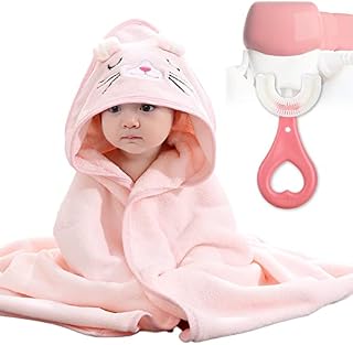 DKDDSSS 2PCS Hooded Baby Towel, Baby Bath Towel, Bathing Towel for Kids Babies, Unique Animal Design, Soft Absorbent, for Newborn Baby Boy and Girl (pink)