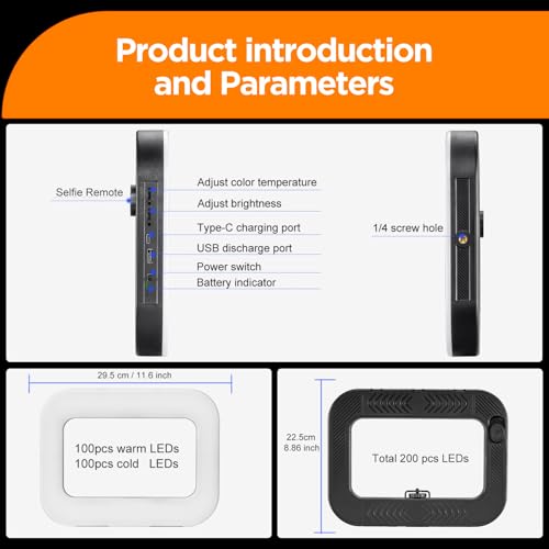 20W 360° Ring Video Light with Built‑in Battery, 3H Continuous Lighting Portable Handheld Fill Light, Extendable for Mic & Camera Accessories, Easy One‑Click Shooting for Vlogging Selfie Live Stream — view 6