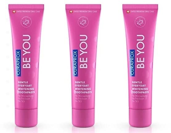 Curaprox BeYou Toothpaste 60ml - Gentle Everyday Whitening Toothpaste - SLS Free, Microplastic Free, Triclosan Free, Fluoride Toothpaste (Pink) x Pack of 3