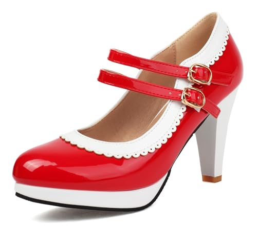 Image of ForeMode Fashion Women T-Strap High Heels Bow Platform Round Toe Pumps Leather Summer Sweet Shoes