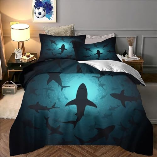 Linge de lit microfibre résistante 3 pièces motif requin 3D - 6