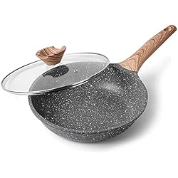 Sartenes Spider Pan ZUOFENG Sartén Antiadherente de 24CM, Aluminio Fundido Sartenes Para Saltear, Para Todo Tipo de Cocinas Incluida Inducción y Vitrocerámica. (Gris, 24_cm+Tapa Vidrio)