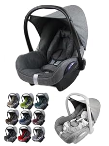 BambiniWelt Ersatzbezug Babyschale – 6-teiliges Set kompatibel -Maxi-Cosi Cabrio Fix, inkl. Sitzbezug, Gurtpolster, Sonnenverdeck & Kopfstütze, gepolstert, Farbe: meliert grau-dunkelgrau