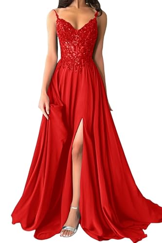 A-line Spaghetti Long Chiffon Dress for Women with Slit, Formal Evening Wedding Party Bridesmaid Dress