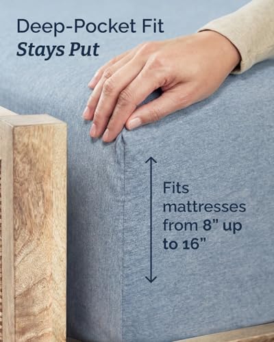 Image of Twin 4 Piece Bed Sheet Set - Breathable & Cooling Sheets - Heathered Blue | Ultra Soft Hotel Luxury Bedding Set with 8-16 Inch Deep Pockets, 1 Flat & 1 Fitted Sheet & 2 Pillowcases, Wrinkle & Fade Free