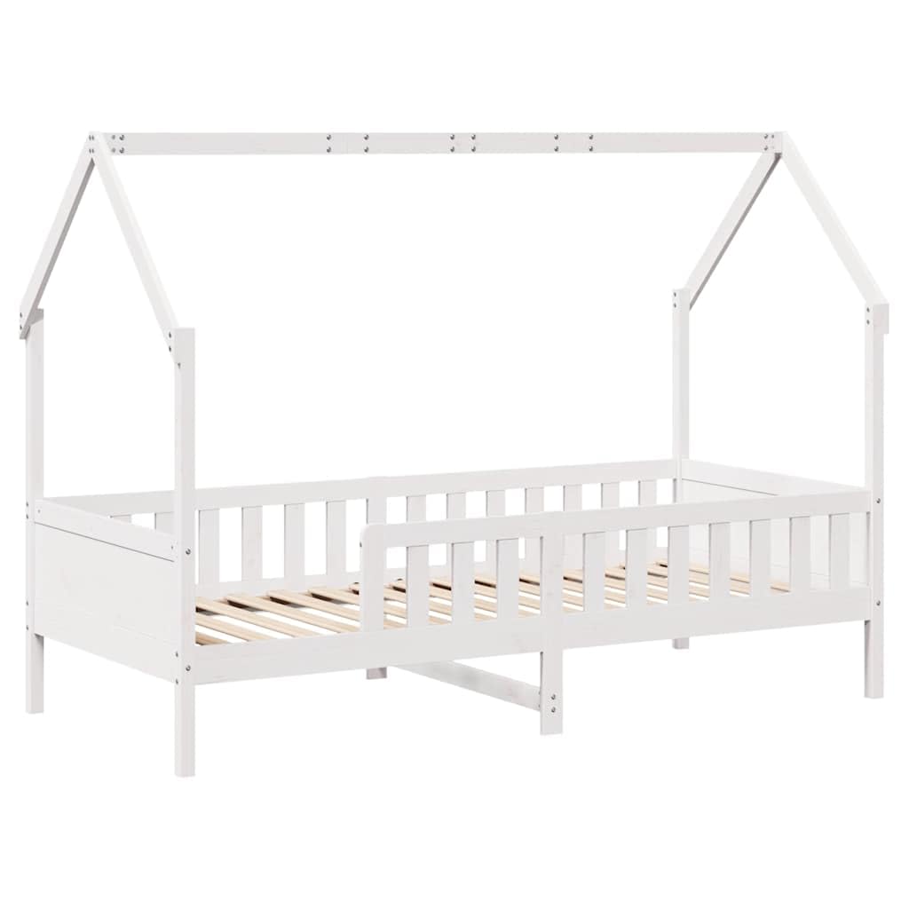Kinderbett 80x200 cm, Massivholz Kiefer, Weiß, Hausbett mit 2 Schubladen, Betten für Kinder, Jugendbett, Bettgestell mit Stauraum, Plattformbett