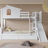 Acceso seguro y fácil con escalera basculante: La escalera basculante de 4 peldaños ofrece un acceso seguro y fácil a la litera superior. Los escalones son antideslizantes, lo que garantiza la seguridad de los niños.