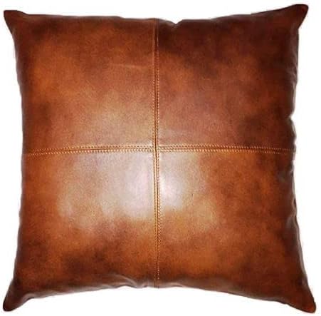 TOMJACK Lambskin Leather Pillow Cover - Decorative Sofa Cushion Case - Throw Covers for Living Room & Bedroom, 18" x 18" - Tan Antique Plain (02) Pack of 1