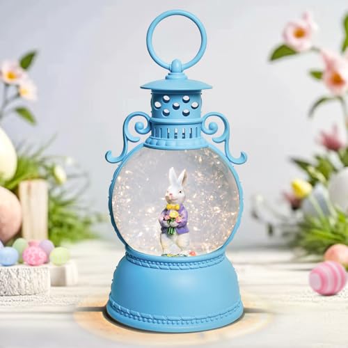 Globo de nieve de Pascua, linternas de nieve de conejo de 9.4 pulgadas con temporizador de 6 horas, figura de conejo de Pascua alimentada por batería o USB, decoraciones de Pascua para interiores,