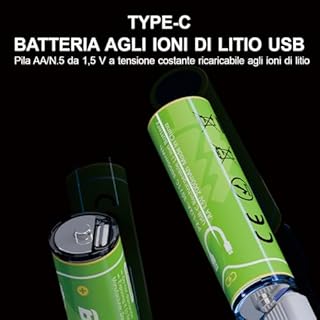 Wiby 4 Batterie Ricaricabili 1,5V Stilo AA da 3000mWh e 2000mAh al Litio | Ricarica USB-C Rapida + Cavo 4-in-1 | Tensione Costante | BMS Integrato | Ultra-leggere