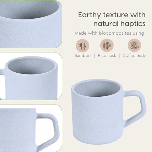 Eha Earth-Friendly Comfy Coffee Cup Set of 6 | 200 ml | Made with Rice Husk & Bamboo Fibers | Microwave Safe | for Hot & Cold Coffee Mug, Tea & Milk | Natural Matte Finish | Azure
