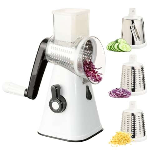 Cozary Coupe Legumes Multifonctionnel Manuelle, Râpe à Légumes avec 3 Lames Inox Interchangeables (Tranche, Râpe, Julienne) – Base à Ventouse...