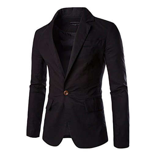 Pishon Men's Linen Blazer Lightweight Casual Solid One Button Slim Fit Sport Coat, Black, Tag Size XXXL=US Size L