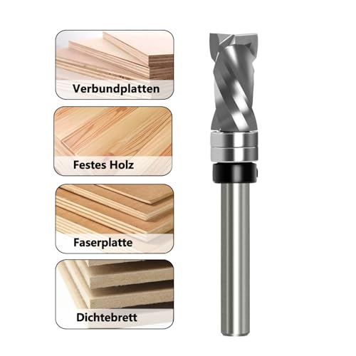 Bündigfräser Spiralfräser 8mm Schaft - Up&Down Kompression Spiralnutfräser, 12mm Schnittdurchmesser, 25.4mm Schnittlänge, mit Doppeltem Kugellager, Spiralgenutet OberfräSe Fräser für Holzfräser