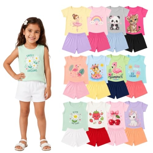 Kit 10 Peças Conjunto Infantil Verão Menina Para Crianças Algodão Dia A Dia Feminino - 1 Ao 8