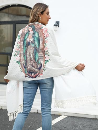 Virgen De Guadalupe Shawls For Women Rebozo Para Mujer Mexicanos Virgin Mary Catholic Rose2