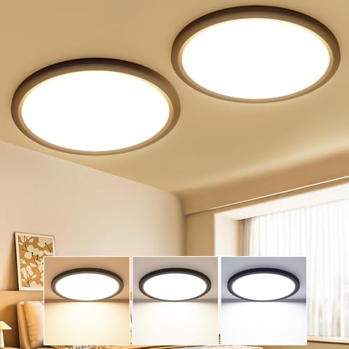 2 Stücke Deckenlampe LED Deckenleuchte Flach 18W, Ø22CM, 3Farben 3000K/4000K/6500K, IP44 Badlampe, 1800LM Modern LED Lampe Decke Küchenlampe für küche Badezimmer Schlafzimmer Flur Wohnzimmer, Weiß