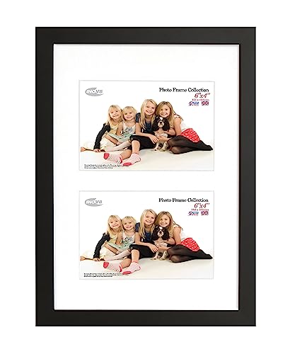 Inov8 British Made Real Wood Picture/Photo Frame 12x8" Dual-Aperature (30x20cm) - Auckland 20mm Pine Black