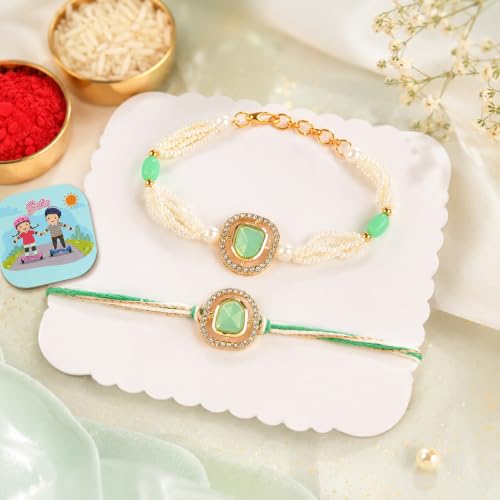 Image of CraftVatika Rakhi Gift Combo Set for Brother Bhaiya and Bhabhi, Designer Couple Pair Rakhi for Brother Men Women Sister-in-Law, Bhaiya, Premium Rakhis for Rakshabandhan, Lumba for Bhabhi Magnet Gift