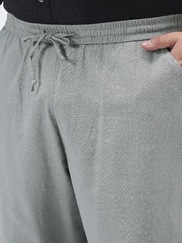 Image of Urbano Plus Men's Loose Fit Solid Linen Blend Trousers Non-Stretchable