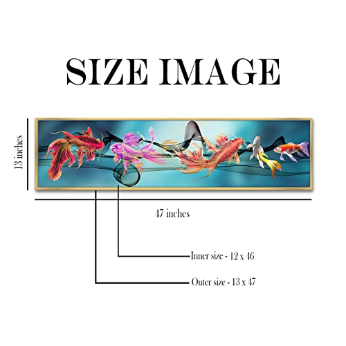 Image of PAINTINGMANTRA Auspicious Five Fish Large Canvas Painting Framed Panel Wall Painting, Framed Luxury Paintings for Home Decoration, Living room, Bedroom and Office Decor (Blue, 13x47 Inch)