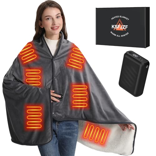KSFJZF Heated Blanket, Battery Operated Cordless Portable Electric Heated Shawl with Rechargeable 20000mAh Power Bank, 59
