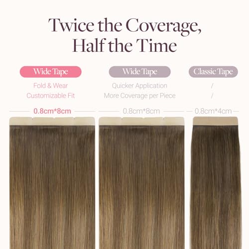 Image of GOO GOO Tape In Weft Hair Extensions Human Hair, 3 /8 /613 Walnut Brown to Ash Brown and Bleach Blonde, 8cm Wide Tape, 20inch 20pcs 160g, Tape Weft Hair Extensions, Seamless Tape in