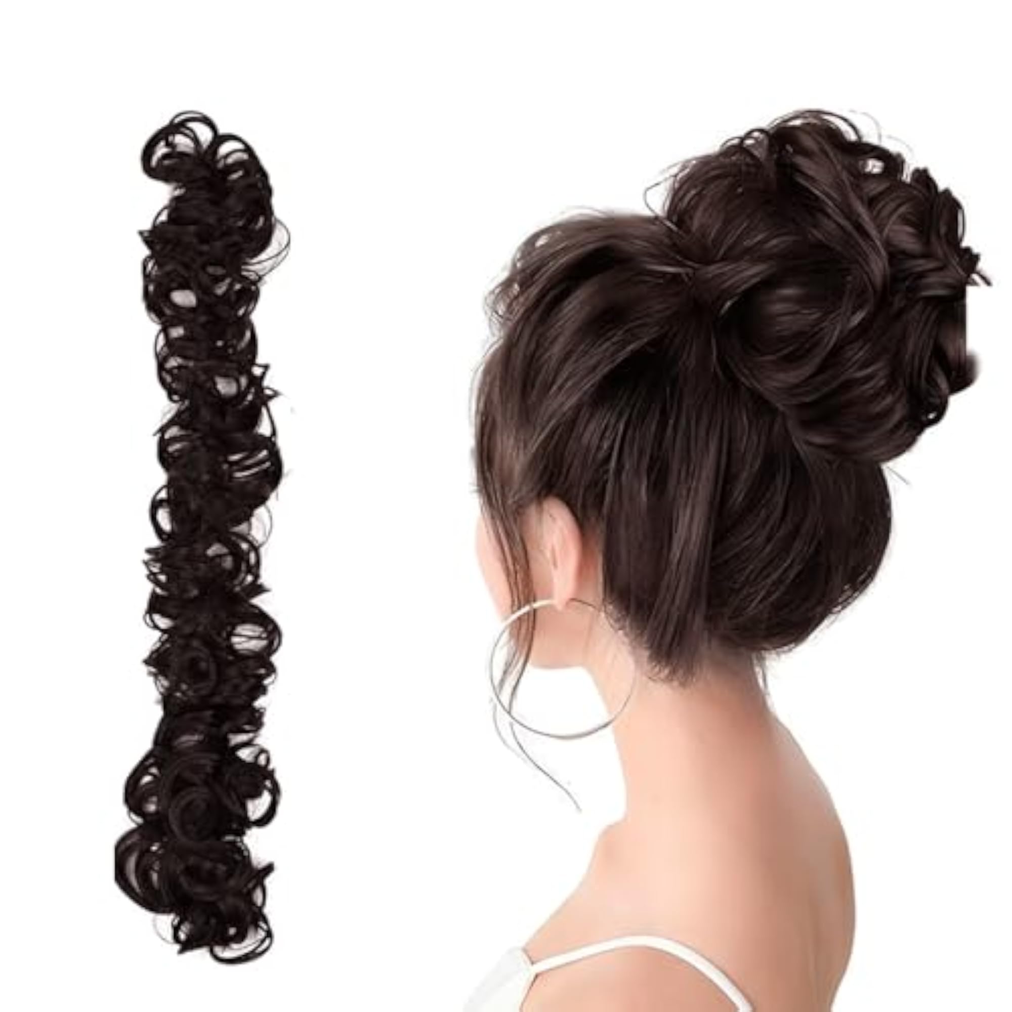 Women's Long Frill Hair Bun Extensions, Natural Brown