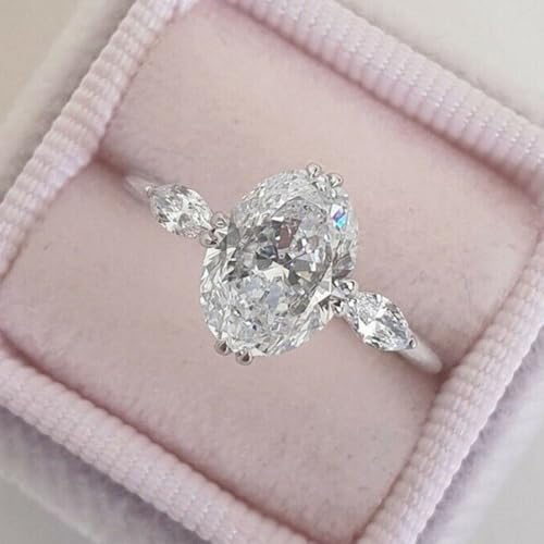 White Gold Plated Oval Cubic Zirconia Inlaid Elegant Engagement Rings Wedding Bridal Band Promise Rings Evening Parties Anniversary Valentine's Day Gifts Eternity Bands for Women