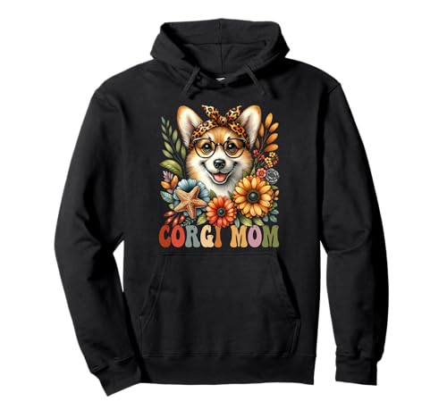 Corgi Mom Dog Lover Día de la Madre Retro Flor Mujer Sudadera con Capucha