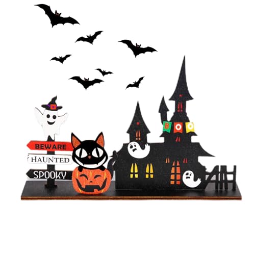 Decoración de murciélagos de castillo de Halloween, decoración de mesa de madera de Halloween,Decoración rústica de bandeja con niveles de granja - Letrero de mesa con bandeja escalonada de madera rús