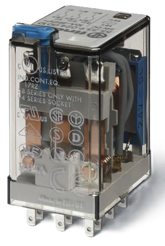 Relé Finder serie 55 de 12VDC con 3 contactos de 10A y pulsador LED más diodo 13